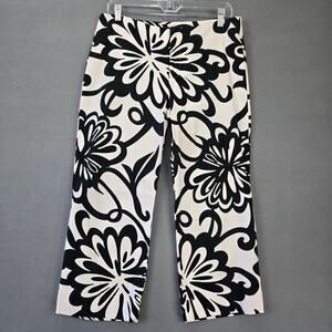 Vintage Gap White Black Floral Pants Y2k 2003 Stretch Flat Front Women's Size 10